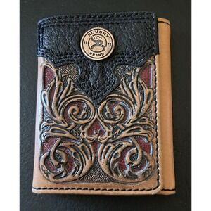 Hooey "Ryder" Roughy Hand Tooled Tan & Red Trifold Wallet RTF003-TNRD